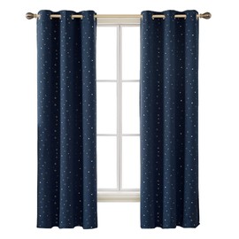 Deconovo Blackout Curtains Thermal Insulated Window Treatments Grommet Top Star Print Curtains for Living Room and Bedroom, Navy Blue, 42 x 72, 2 Panels
