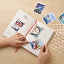 Travel Journal Couples Edition - Vacation Memory Book, Trip Diary, Photo Album, Scrapbook - 136pgs, 15 Trips. Free Photo Corner Stickers. Gift Box Sleeve. Travel Gifts for Her, Men, Couples - A5 Red