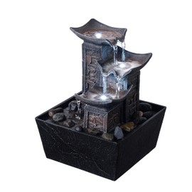 MSEONWXI Home Décor Tabletop Fountain 3-Tier Tile Indoor Black Fountain Waterfall Pebble Stone LED Cold White Light Desktop Water Pump On/Off Switch Fengshui Gift(21110B)