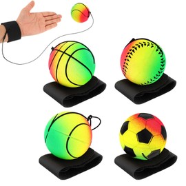 DSLSQD Pack of 4 Wrist Return Balls, Ball with Cord, Spring Ball with Cord, Wrist Ball Children, Rubber Rebound Ball, Sports Andgelenkball, Ball on Cord, for Children Adults Playing and Wrist