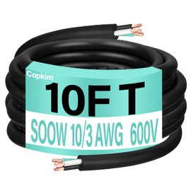 Copkim 10/3 AWG 10 ft SOOW Power Cable, 600V 10 Gauge Portable 3 Conductor Electric Wire Rubber Electrical Cord CPE Insulation Jacket for Portable Lights Battery Chargers Machinery