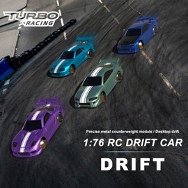 FLYCOLOR Turbo Racing - Auto a control remoto a escala 1:76, C61, con giroscopio, mini RTR, completamente proporcional, 2.4 GHz, con 2 carcasas de carrocería reemplazables (color morado).