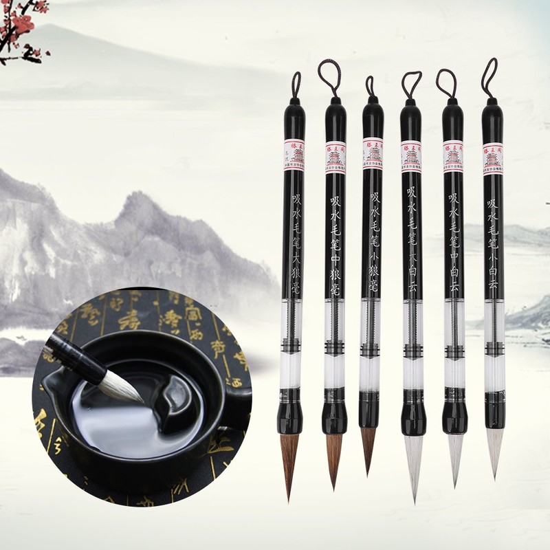 6 Pcs Piston Water Brush Chinese Japanese Calligraphy Pen Adjustable
