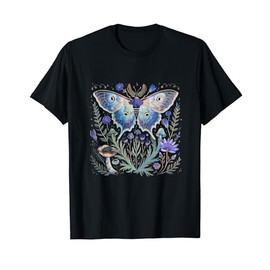 Cottagecore Luna Moth Witchy Blue Butterfly Mushroom Flower T-Shirt