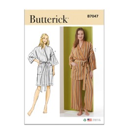 Butterick B7047A Misses' Loose-Fitting Robe and Wide Leg Cropped Pants Sewing Pattern Packet, Design Code B7047, Sizes S-M-L-XL-XXL