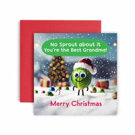 Huxters Christmas Cards for Women – Sprout Christmas Grandma Happy Christmas Card for Christmas Holiday – Grandma Christmas Card with Lovely – Funny Christmas Card (Grandma)