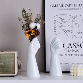 Human Vase, Small Flower Vase, White Ceramic Vase, Hand Vase, Modern Vase, Garden Home, Living Room Decoration, Table Art Statue, Indoor and Outdoor Use (White)