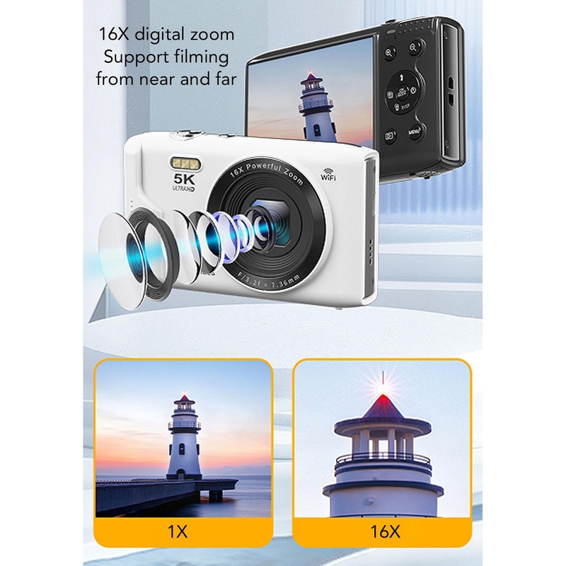 5K Digital Camera, WiFi 75MP Vlogging Cameras for YouTube, Compact