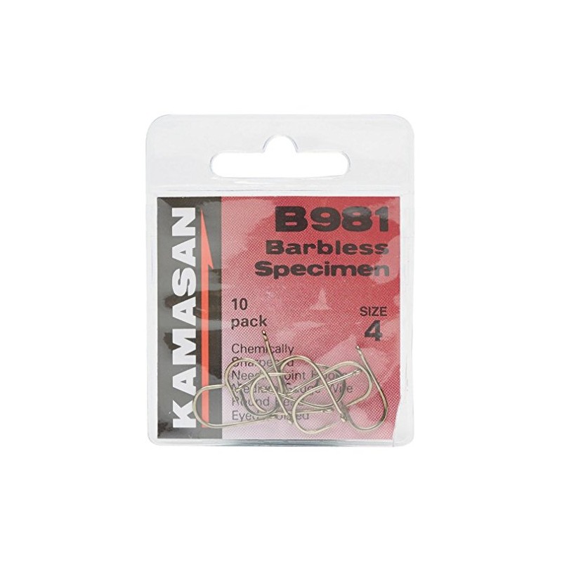 KAMASAN B981 Eyed Barbless Hooks - Size 4, Brown, One