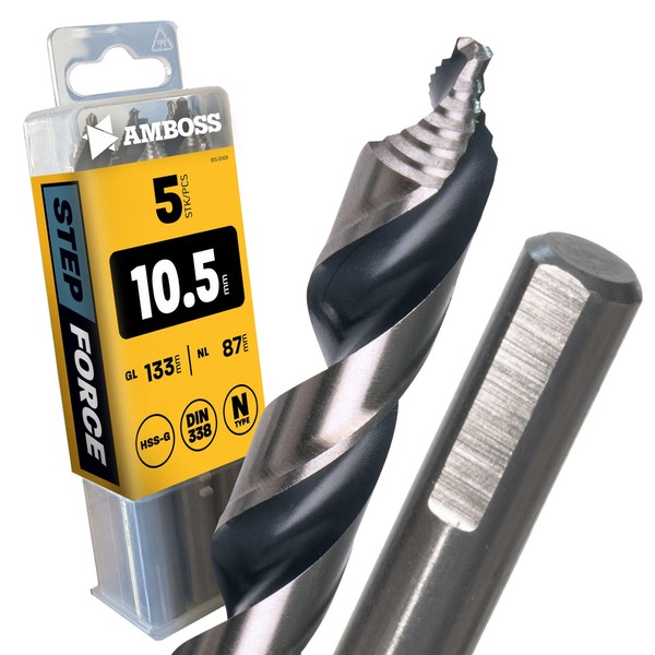 5x Twist Drill Bit Step Force Diameter 10.5 mm -