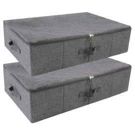 iwill CREATE PRO Pack of 2, Rigid Underbed Storage Boxes with Zip Lid for Clothes, Bedding Sheets, Blankets Organiser, Black Gray