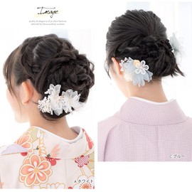 Soubien sbn-kaz10035 Hair Ornament, Coming of Age Ceremony, Kasumi Grass 2-piece Set, Organza, Flowers, Furisode, Graduation Ceremony, Hakama Figure, A, White