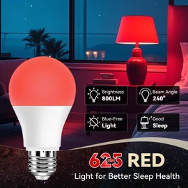 Neporal - Bombillas rojas de 625 nm para dormir, 100 % bloqueo de luz azul para promover melatonina, A19 LED 9 W 60 W equivalente a foco de noche roja tenue para bebé, dormir, lectura, paquete de 4