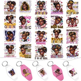 Keychain UV DTF Wraps Stickers - 8 Sheets Black Girl Uvdtf Stickers for Motel Keychain Decorations, Aesthetic Black Women Butterfly UV DTF Transfer Stickers Decals DIY Blank Keychains Craft Decor