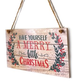 Hanging Sign,Funien Have Yourself a Merry Little Christmas Wood Plank Design Hanging Sign Holiday Door Decoration Wooden Wall Sign