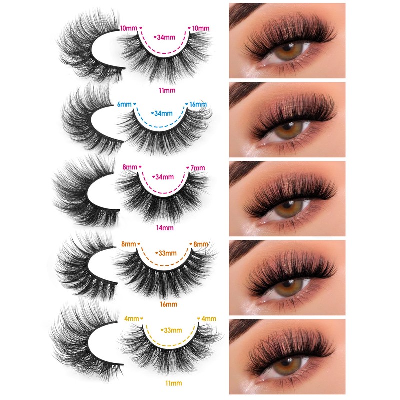 JIMIRE Eyelashes Fluffy 5D Natural False Eyelashes 5 Styles Mixed