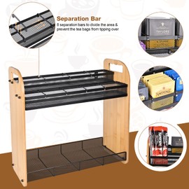 ITHSKUILL Tea Bag Organizer, Large Capacity Tea Organizer for Tea Bags, Bamboo Multi-functional Storage Coffee Bar Accessories for Home Office Kitchen Counter Cabinet Pantry Organizer