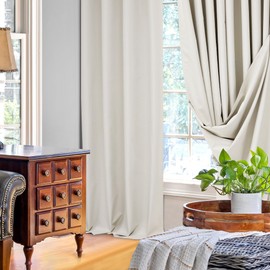 Deconovo 100% Blackout Lightweight Faux Linen Curtains for Bedroom Noise Reducing Thermal Insulated Window Curtains for Dining Room Living Room Office Baby Nursery,Beige,52WX63L in,2 Panels