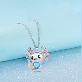 Luckimoli Cute Axolotl Necklace for Girls Boys Crystal Pendant Necklaces Gifts Jewelry Gifts for Girls Daughter Boys Son Granddaughter Niece Birthday Christmas Graduation Gift