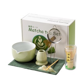 Tea Ceremony Set, Matcha Set, Tea Ceremony Utensils, Beginner, Bamboo, Tea Whisk, Hundred-Prong Whisk, Whisk Stand, Tea Bowl, Tea Scoop, Tea Cloth, Tea Strainer, Gift, Matcha Whisk Set, 7-Piece Matcha