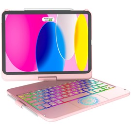 CC Store Touchpad Keyboard Case for iPad (A16) 11th Gen 2025/10th Gen 2022, 7 Color Backlit,360° Rotatable,Multi-Touch Track,Pencil Holde,Compatible with iPad (A16) 11th/10th Gen(Rose Gold)