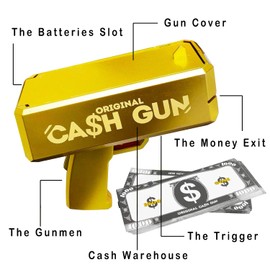 Original Cash Gun | Money Gun | Gold Super Gun | Money Gun | Make It Rain | Party Gun | With 100 Notes Counterfeit Money | Accessories | Game | Party | OriginalCup®