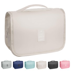 YEMEDA Toiletry Bag Travel Bag with Hanging Hook, Waterproof Capacity Hanging Multifunctional Makeup Bag for Toiletries, Portable Cosmetic Bag Travel Organizer for Women and Men(Beige)