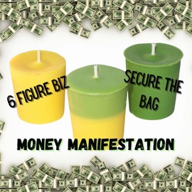 BlkGrlMagick PROSPERITY BLEND Palo Santo Patchouli Scent Green Yellow Votive Candle for Prosperity, Mini Spell Candles, Strong Scented forMoney Manifestation, Business, Clients, Success (1PC)