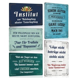 Set of 5 Retro Metal Signs with Sayings Funny "Ich bin Jetzt in Einem Alter - Lüge nicht betrüge nicht" Metal Signs with Sayings Funny Wall Decoration Gift DIN A4