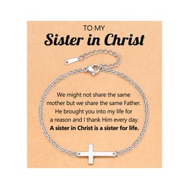 UPROMI Sister in Christ Christian Gifts for Women Faith Based Catholic Easter Baptism Religious Gifts for Women Friends Cross Bracelet