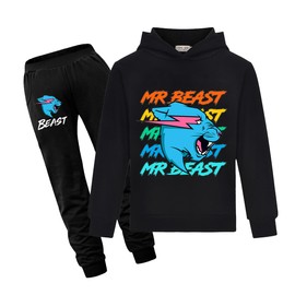 Boy's Lightning Cat Youtuber Tracksuit Pullover Hoodie Jogging Pants Set 2 Pieces Sweatsuit for 6-13 Years (11-12 years, Black 2)