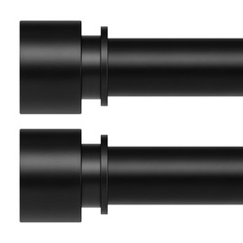 VOIIY 2 Pack Curtain Rods for Windows 48 to 84 Inch(4-7 Feet), Black 1'' Diameter Adjustable Window Drapery Rod, Modern End Cap Style Design, Heavy Duty Black Curtain Rods,Size 36''-88''