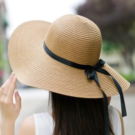 DOXLIO Sombrero de Paja de ala Ancha para Mujer, Sombrero para Sol Mujer, Plegables con Cuerda Cortaviento. Sombreros de Paja para Mujer, Erfecto para Viajar en Verano