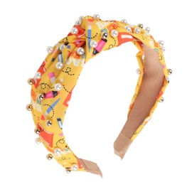 Totelux Back to School Headband for Teacher knot Pearl Hair Band Yellow