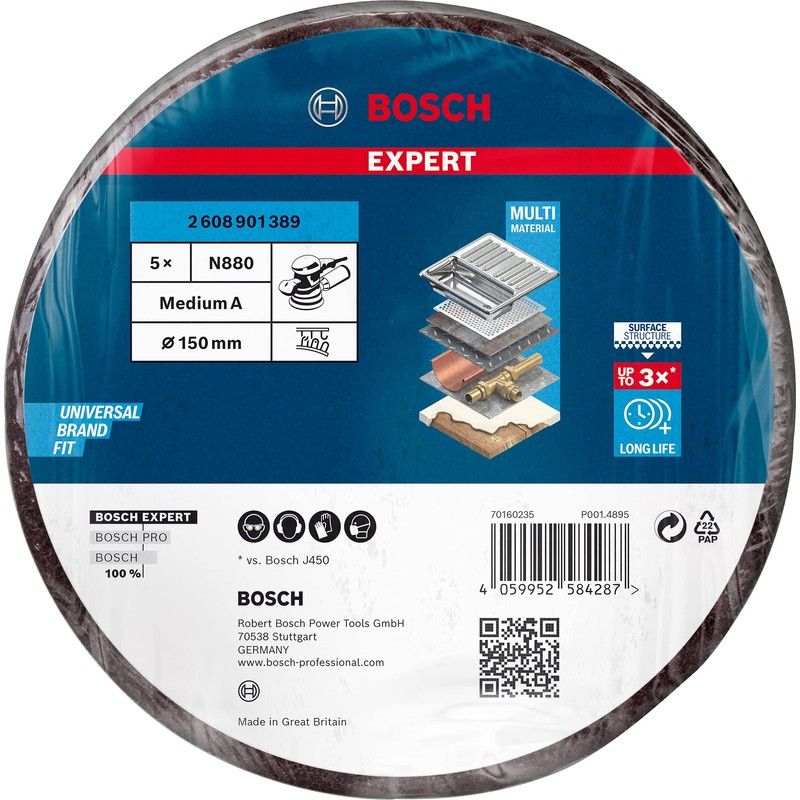 Bosch 5x EXPERT N880 Fleece Discs (for Steel sheets, Stainless