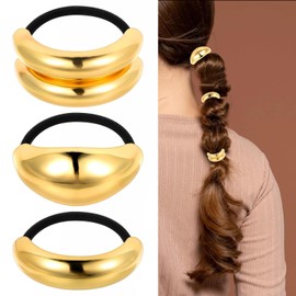 3 Pcs Hair Cuffs for Ponytails, Gold Hair Ties Fashion Glossy Gold Hair Cuffs Metal Hair Tie Ponytail Cuff Elastic Hair Ties for Women Long Hair Ponytail Holder Hair