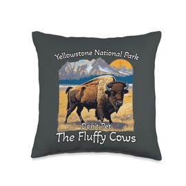 Do Not Pet The Fluffy Cows Yellowstone National Park Vintage Throw Pillow