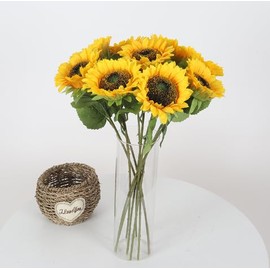 Woltoy 9 Pcs Artificial Sunflowers, Long Stem Fake Sunflowers Artificial Flowers, Silk Sunflower for Home Wedding Party Home Office Decoration