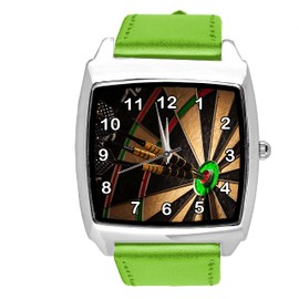 TAPORT Green Leather Square Watch for Darts Fans