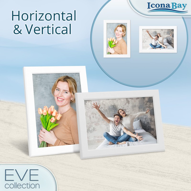 Icona Bay 6x4 Picture Frames (White, 6 Pack), Modern Double-Bevelled