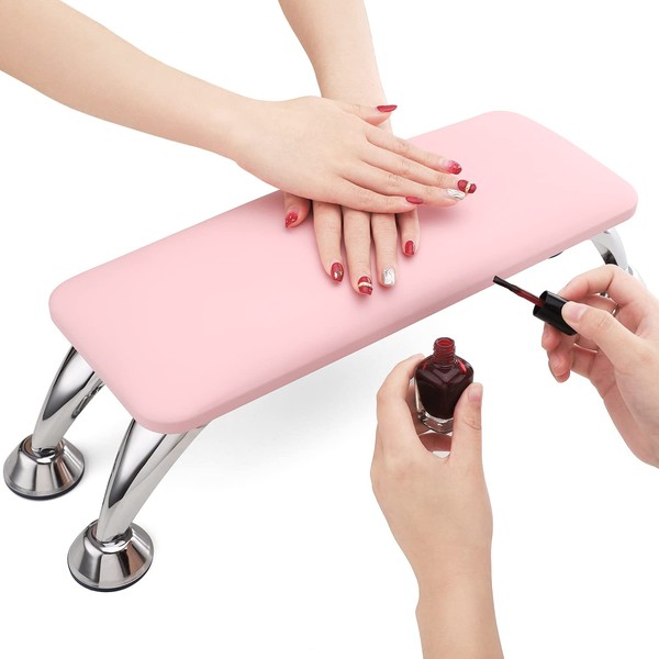 Noverlife Pink Nail Arm Rest, Microfiber Leather Manicure Hand Rest Cushion, Professional Non-Slip Foot Hand Arm Wrist Pillow Stand Hand Holder for Toe & Fingernails Nail Tech Use - Pink