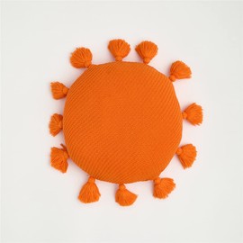 vctops Decorative Round Fringe Throw Pillow with Inserts Woven Textured Throw Pillows for Bedroom Living Room Sofa Couch Balcony (Orange, Diameter 16")