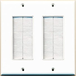 RiteAV - Dual Gang Wall Plate with Brush Bristles - White [Now Fits Larger Cables]