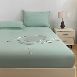Fitted Sheet, 5-sided Waterproof, Absorbent, Quick Drying, Waterproof Sheet, Bed Cover, Mattress Cover, Antibacterial, Deodorizing (Semi Double · 120 x 200 x 30 cm, Green), Suitable for Mattresses 2.0