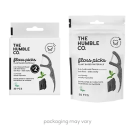 The Humble Co. Plant Based Floss Picks | Charcoal | Eco-Friendly, Vegan for Your Everyday Oral Care - Dentist Approved - Removes Plaque and Gives a Fresh Feel (1 x 50p)