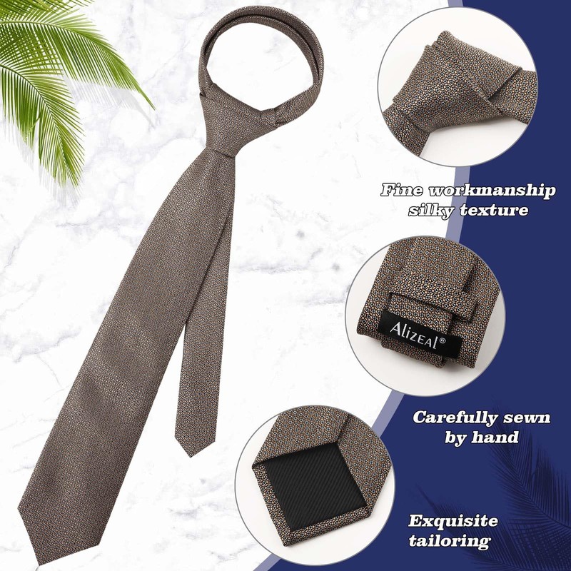 Alizeal Mens 3.15inches Geometrical Pattern Tie with Pocket Square Set,