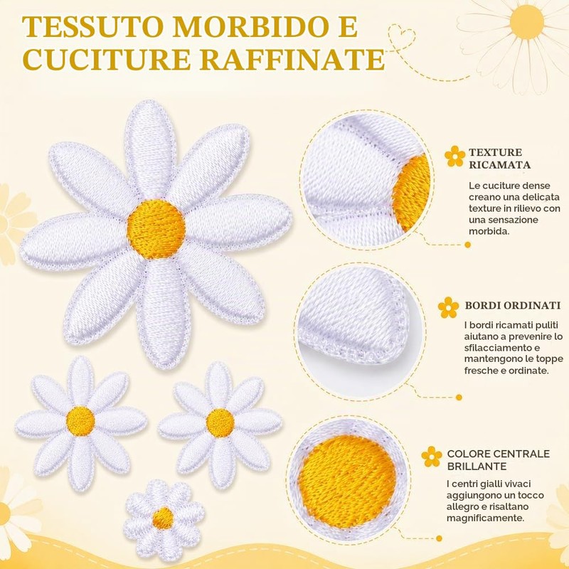 40 Pezzi Toppe Termoadesive Margherita,Applicazioni per Tessuti Fiori,HMCEY Toppe da