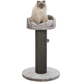 TRIXIE Pepino Scratching Post – Toy - Cozy Bed – Indoor Cat Playground – Sisal Tower – 35” Tall, Pepino, Gray, 22.75 x 22.75 x 35 in.