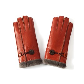 YISEVEN Women's Merino Sheepskin Shearling Leather Gloves Mittens Sherpa Fur Cuff Thick Wool Lined and Heated Warm for Winter Cold Weather Dress Driving Work New Year Gifts, Red Suede Medium