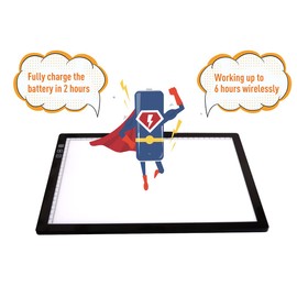 Wireless Rechargeable A4 LED Light Pad w/Built-in Riser Stands, 6 Levels of Brightness, Evenly Illuminated Light Box for Tracing and Weeding Vinyl, Slim and Lightweight Diamond Painting Light Board